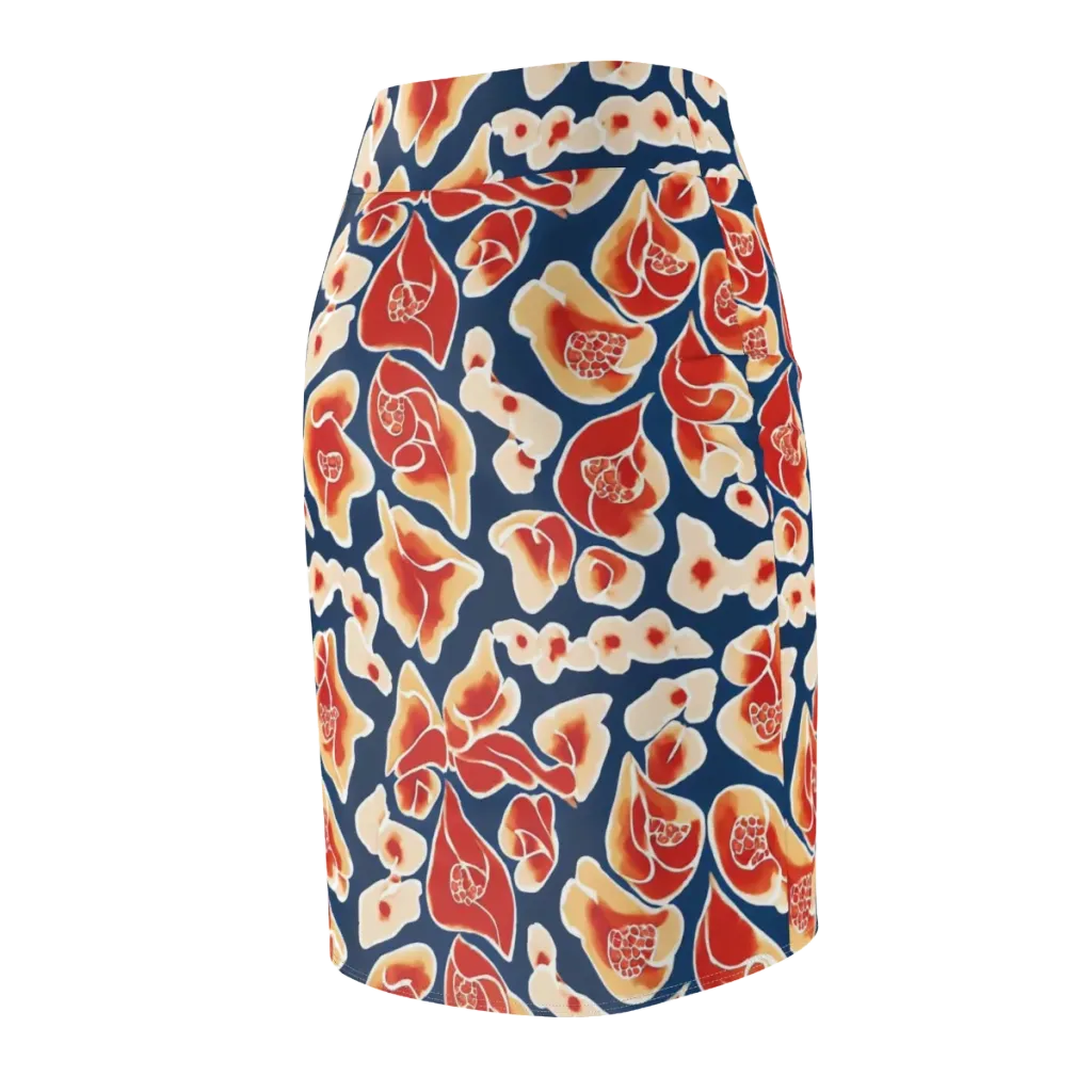 Navy Bloom on Pencil Skirt — Back Side
