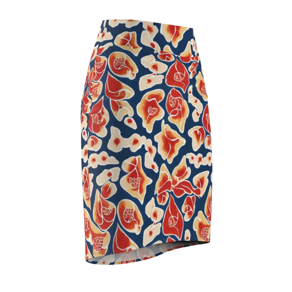 Navy Bloom on Pencil Skirt — Front Side