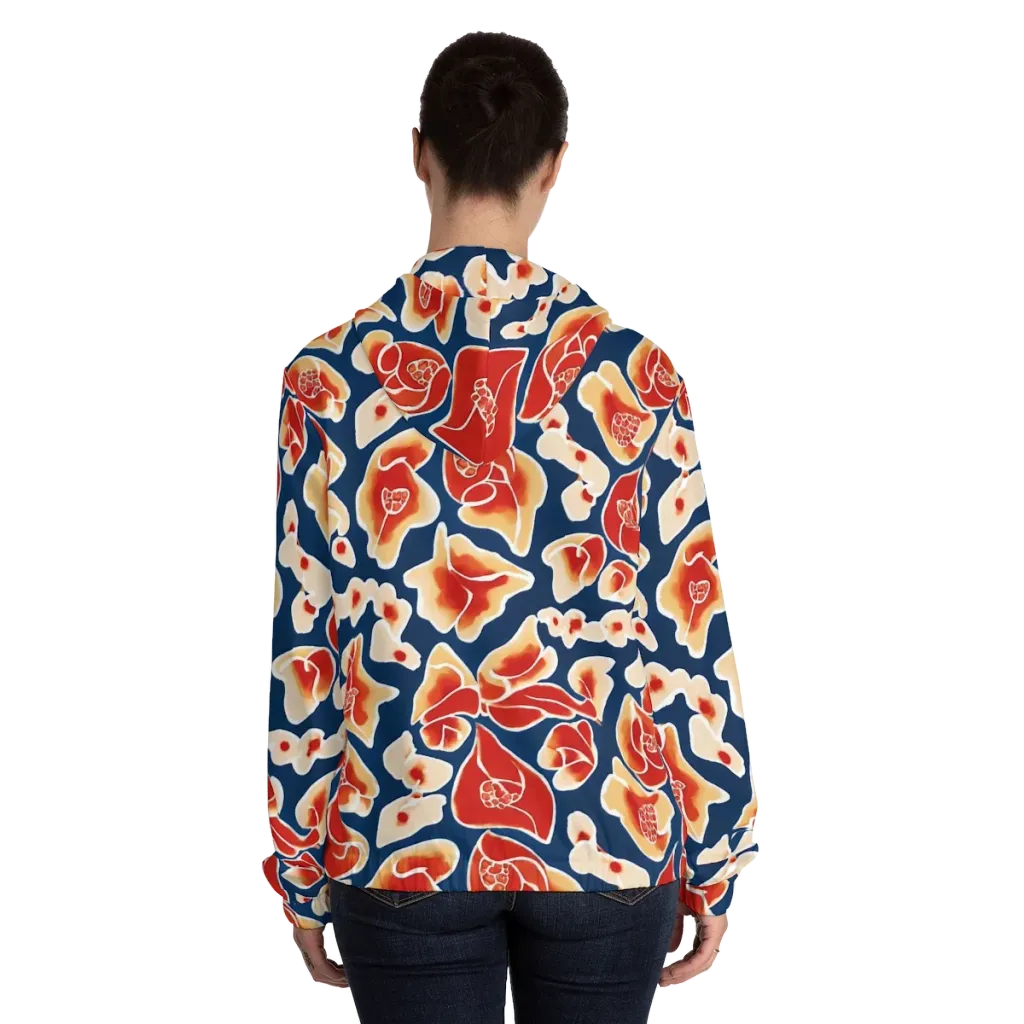 Navy Bloom on Women's Full-Zip Hoodie — Back On Person