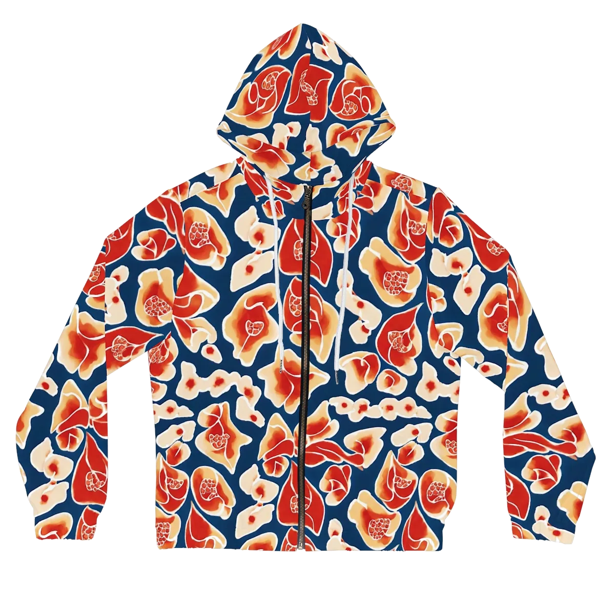 Navy Bloom on Women's Full-Zip Hoodie — Front
