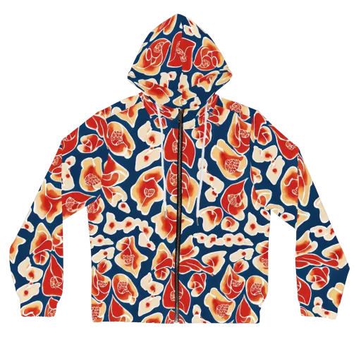 Navy Bloom on a Women's Full-Zip Hoodie