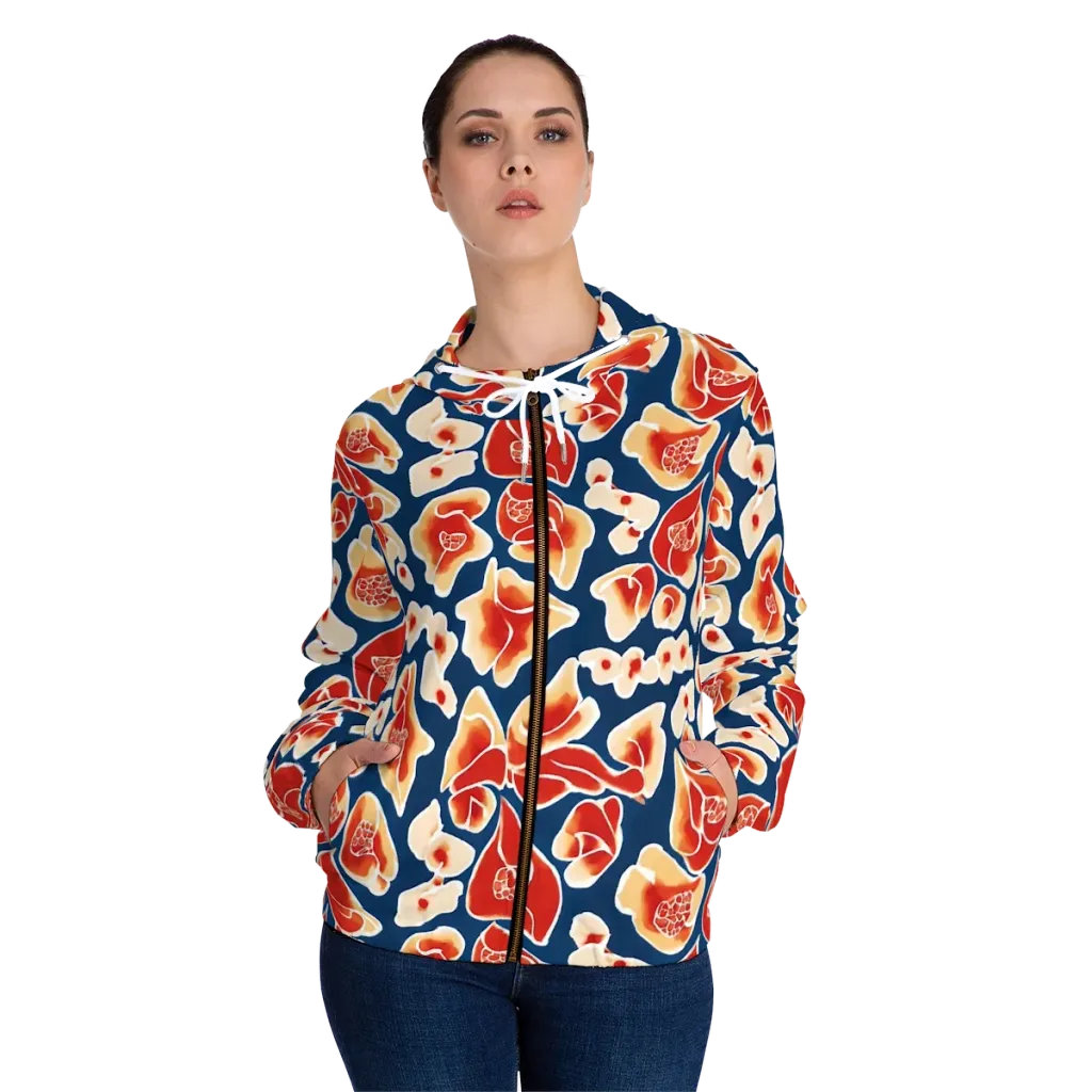 Navy Bloom on Women's Full-Zip Hoodie — Front On Person
