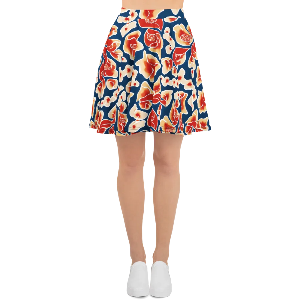 Navy Bloom on Skater Skirt — Front