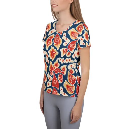 Navy Bloom on a Women's Athletic T-Shirt