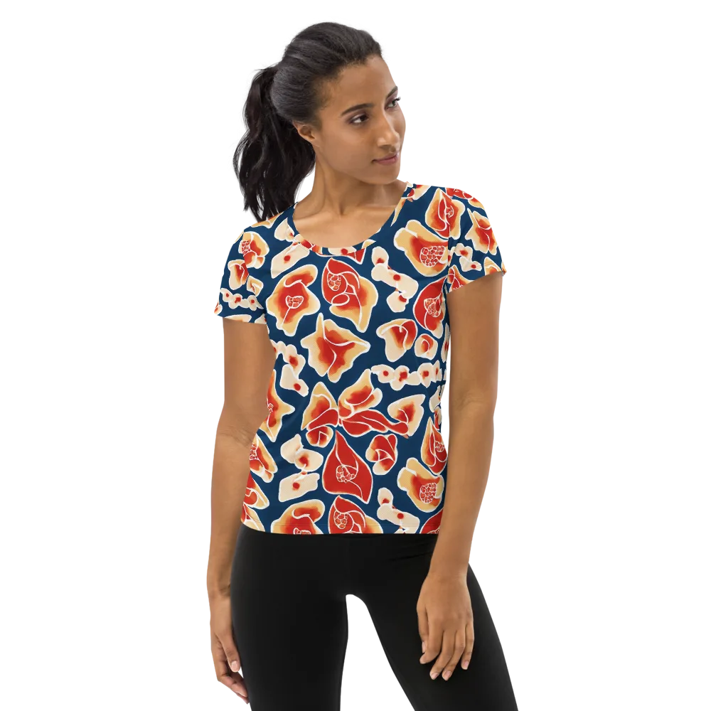 Navy Bloom on Women's Athletic T-Shirt — Front