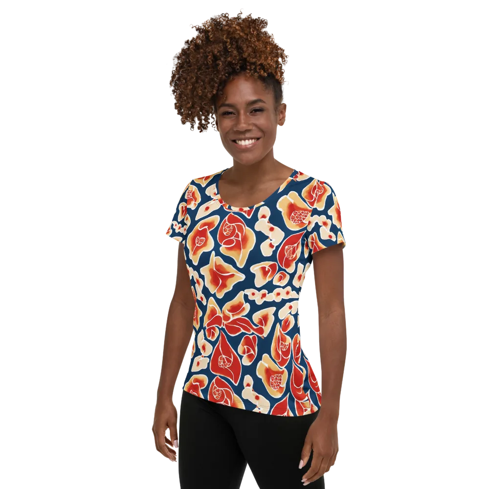 Navy Bloom on Women's Athletic T-Shirt — Left