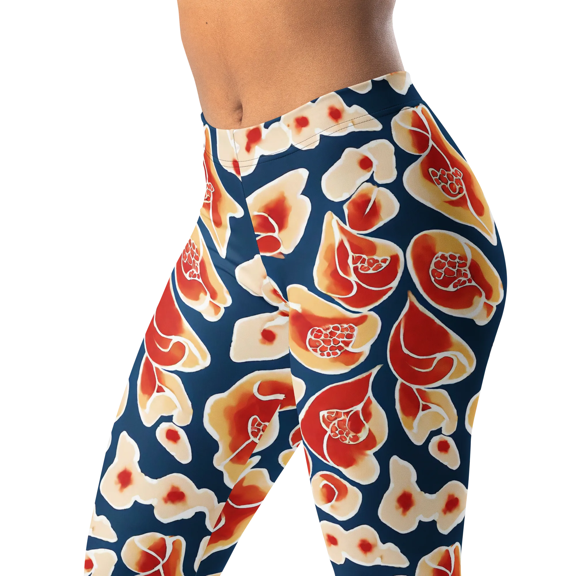 Navy Bloom on Leggings — Left Front