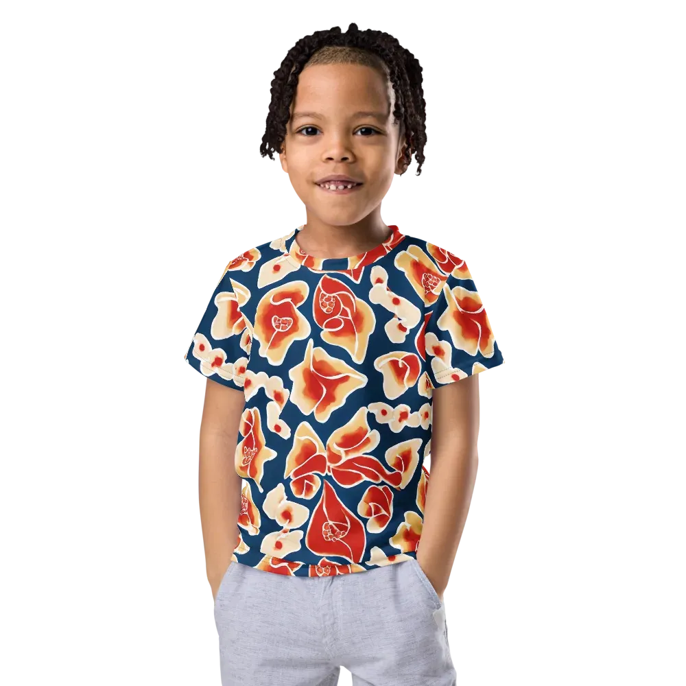 Navy Bloom on Kids Crew Neck T-Shirt — Front