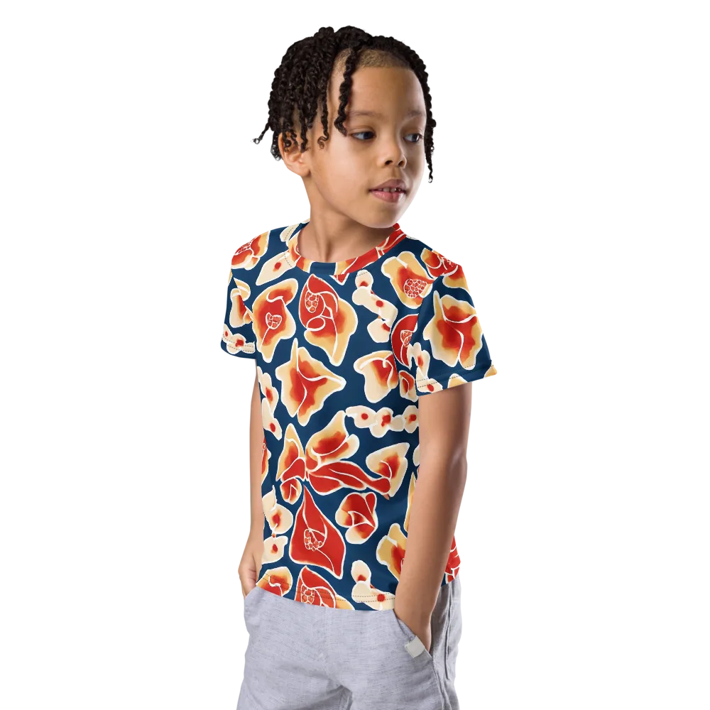 Navy Bloom on Kids Crew Neck T-Shirt — Left Front
