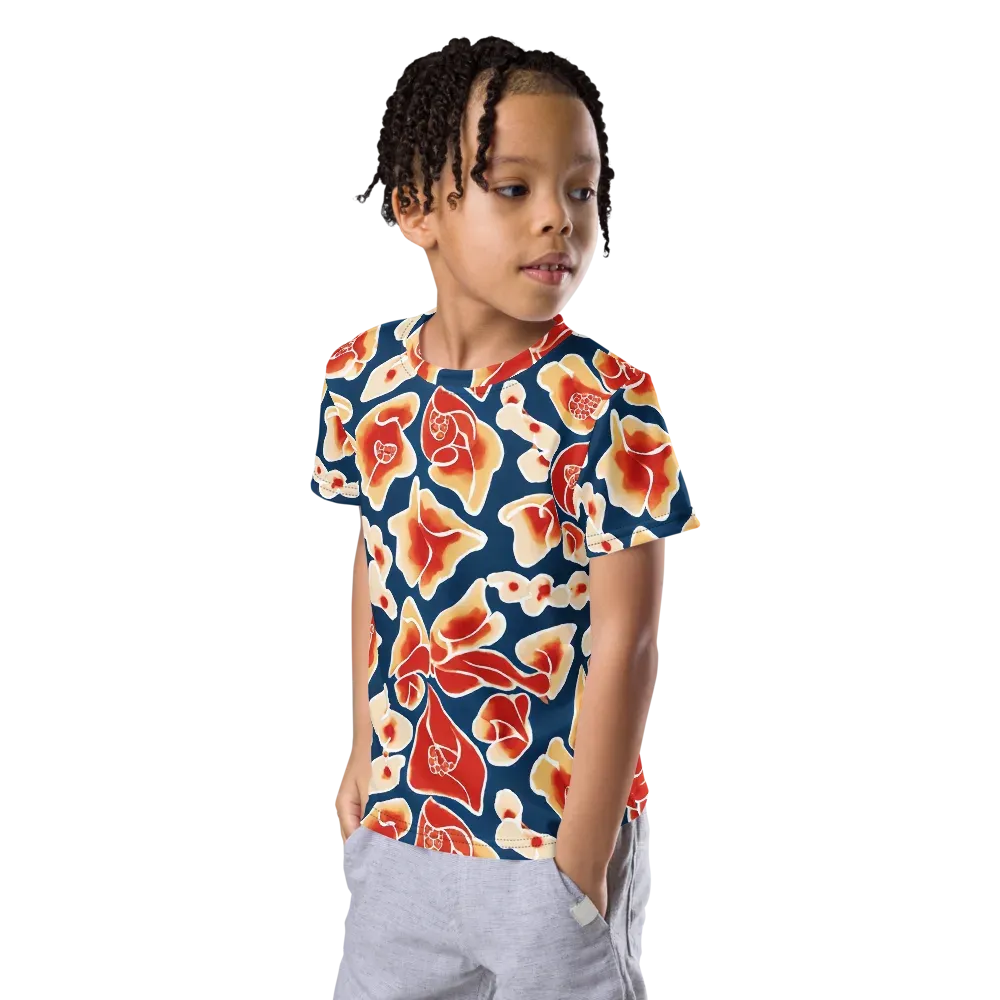 Navy Bloom on Kids Crew Neck T-Shirt — Left Front