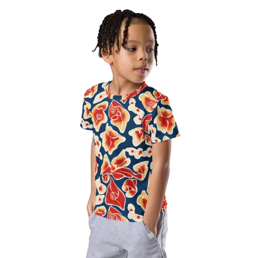 Navy Bloom on a Kids Crew Neck T-Shirt