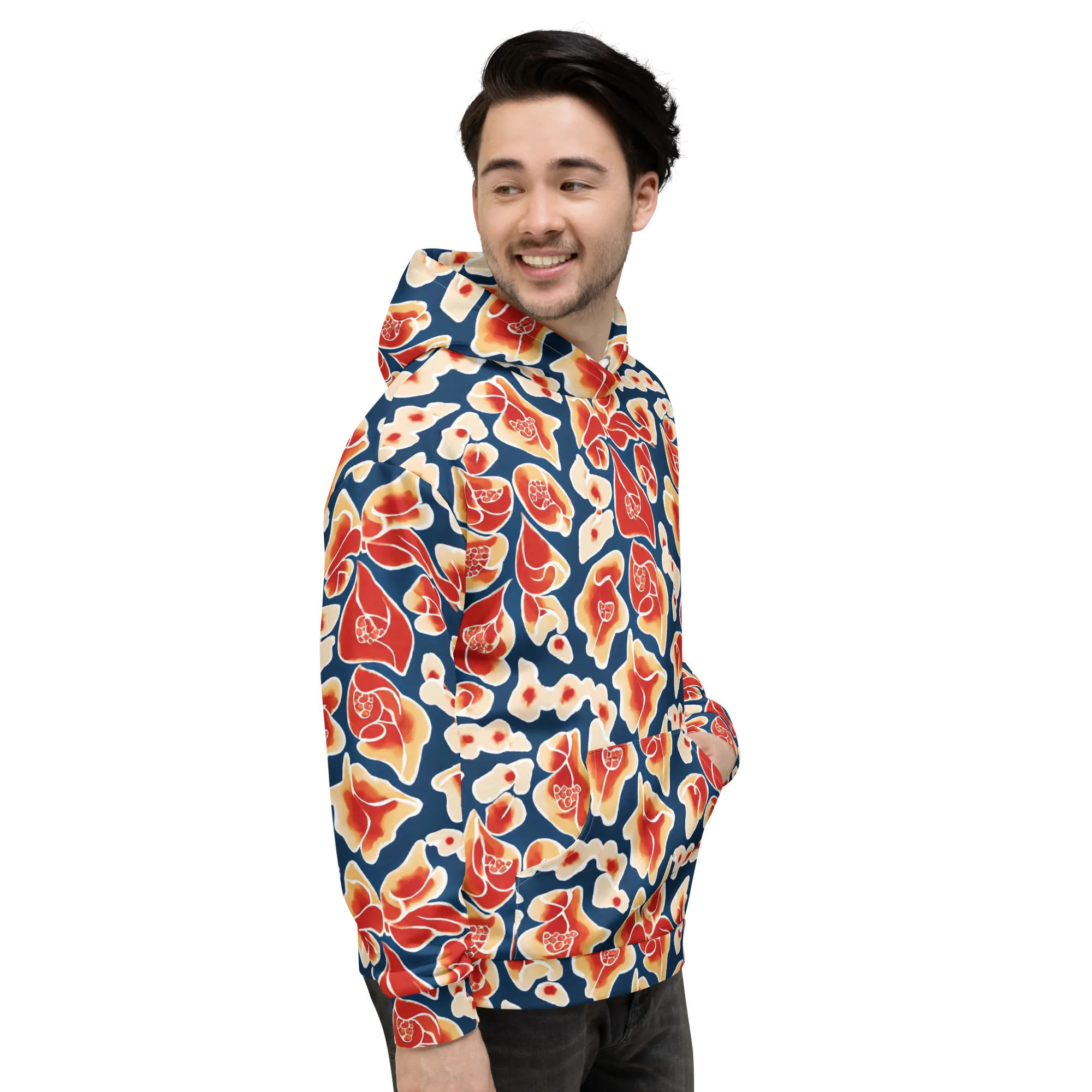 Navy Bloom on Hoodie — Right