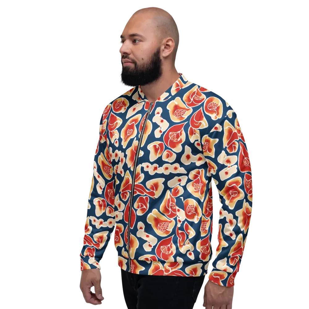 Navy Bloom on Bomber Jacket — Left