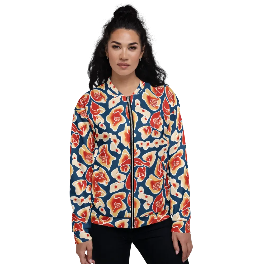 Navy Bloom on Bomber Jacket — Front