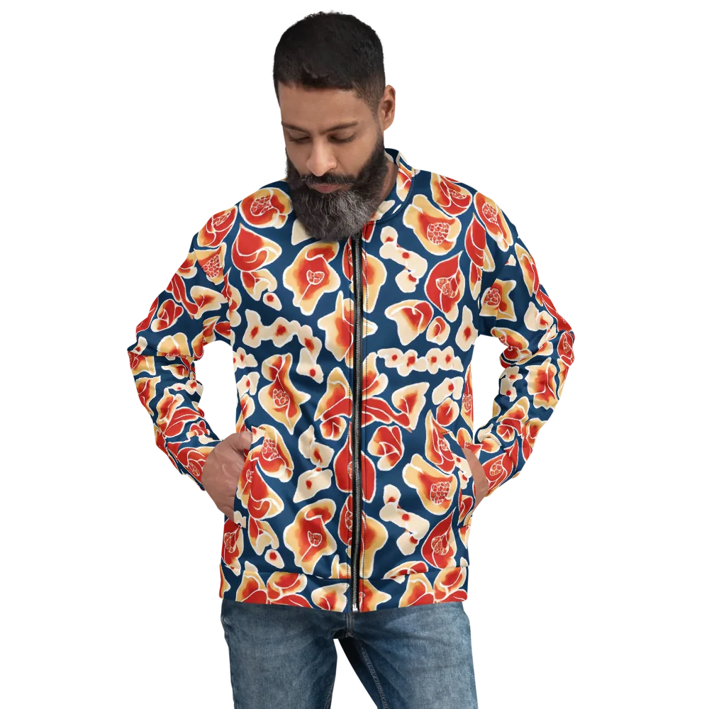 Navy Bloom on Bomber Jacket — Front