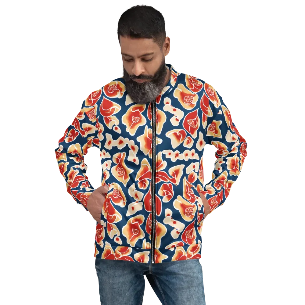 Navy Bloom on Bomber Jacket — Front