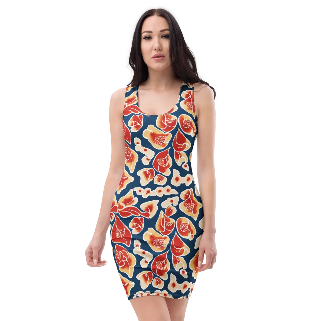 Navy Bloom on Bodycon Dress — Front