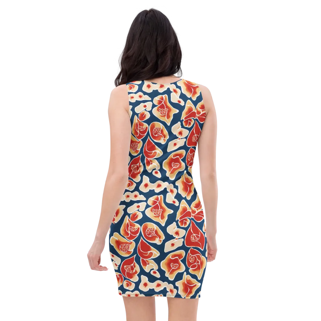 Navy Bloom on Bodycon Dress — Back