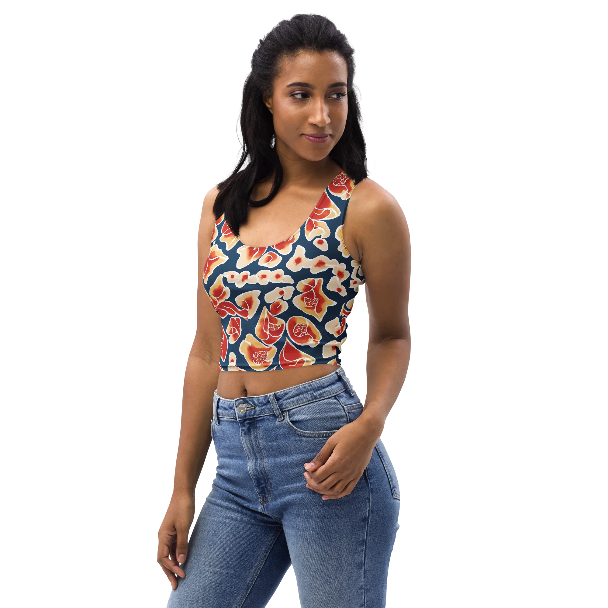 Navy Bloom on Crop Top — Left Front