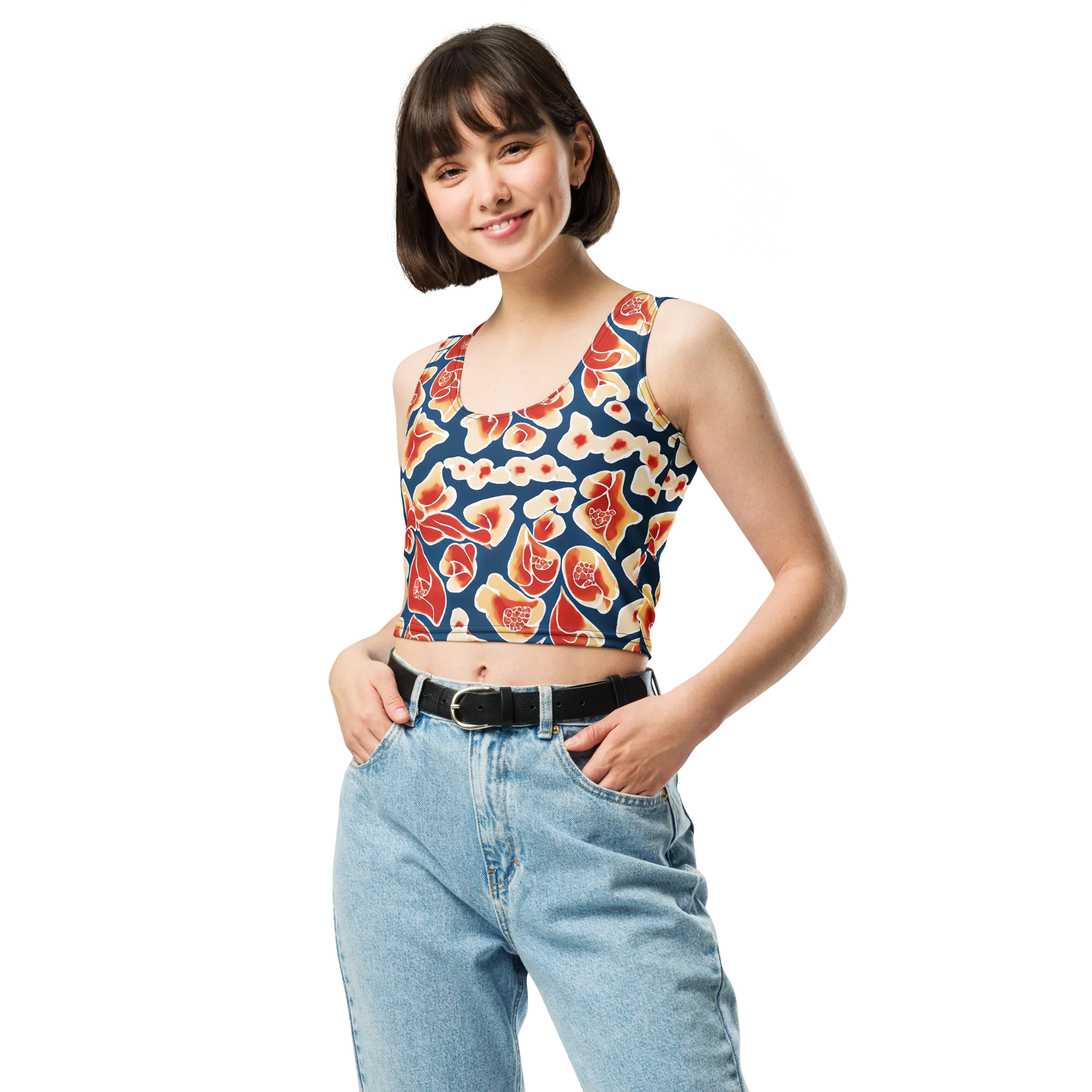 Navy Bloom on Crop Top — Front