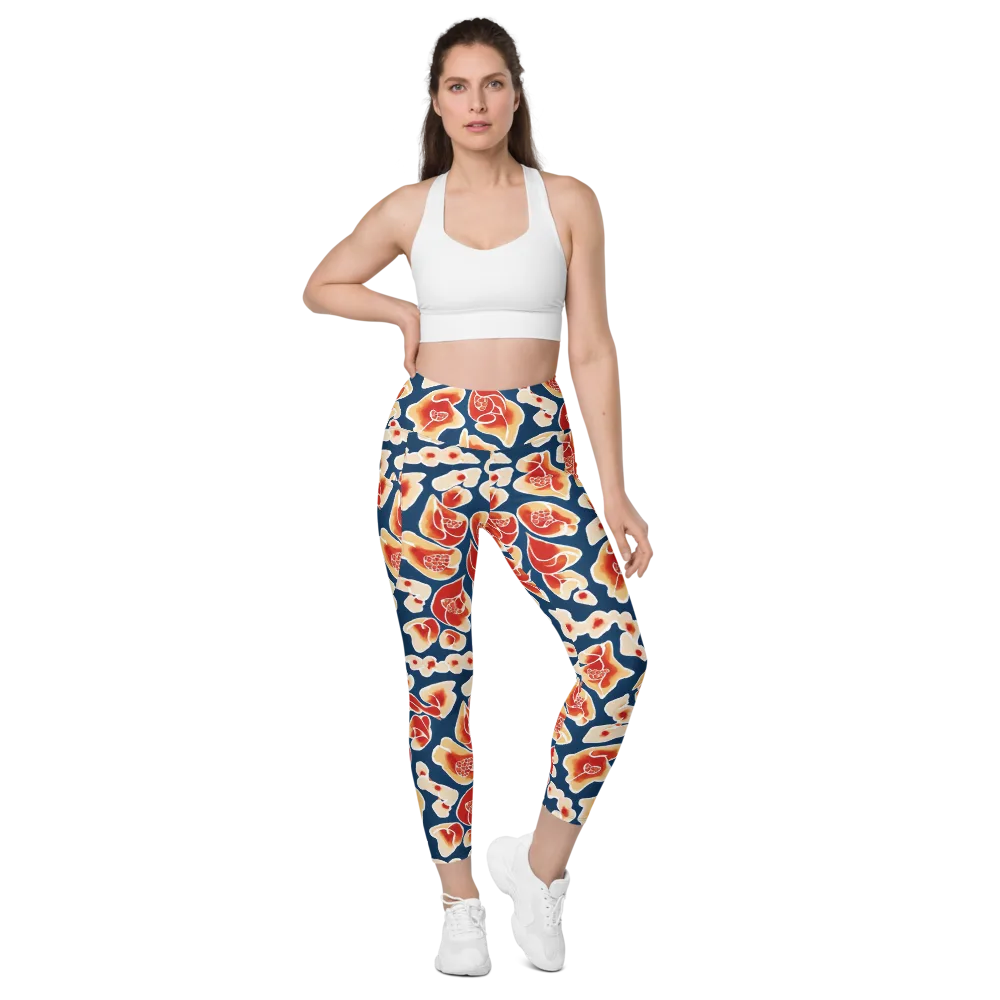 Navy Bloom on Leggings with Pockets — Front