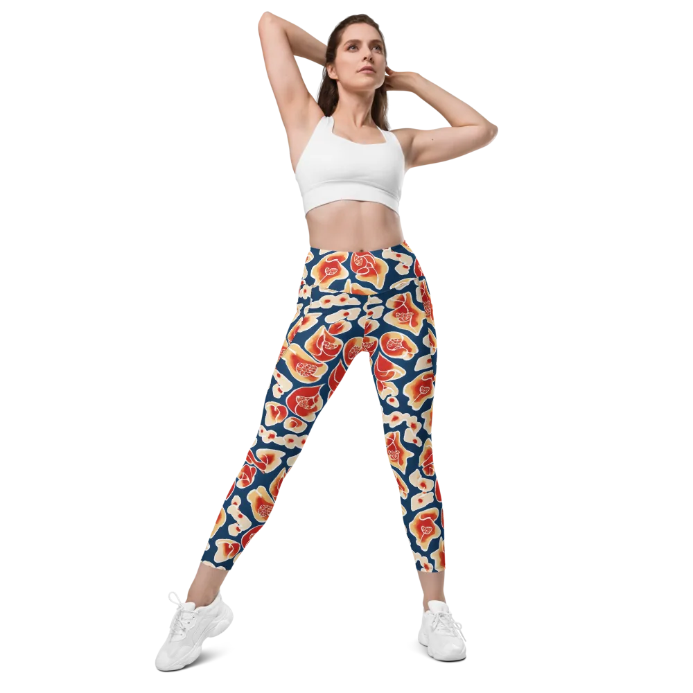 Navy Bloom on Leggings with Pockets — Front
