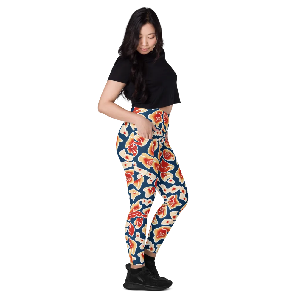 Navy Bloom on Leggings with Pockets — Right