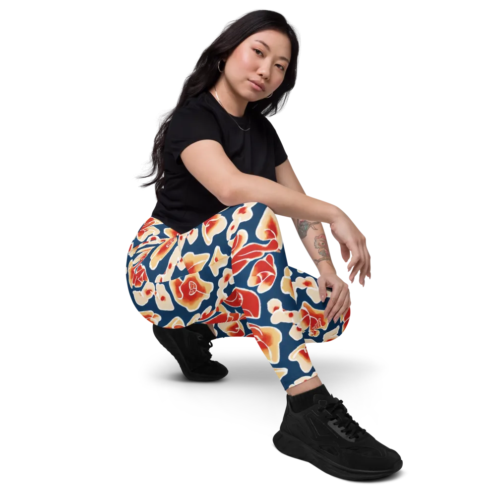 Navy Bloom on Leggings with Pockets — Right Front