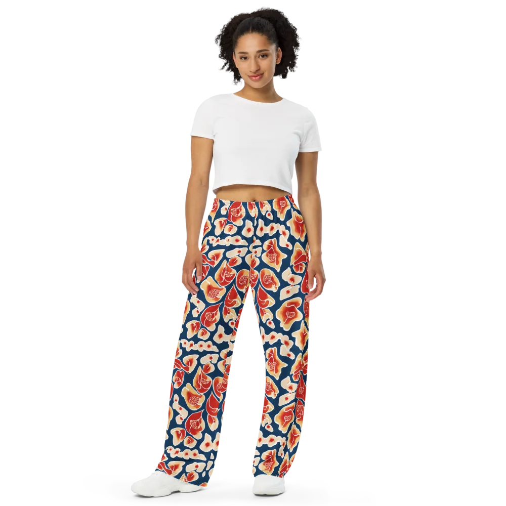 Navy Bloom on Wide-Leg Pants — Front