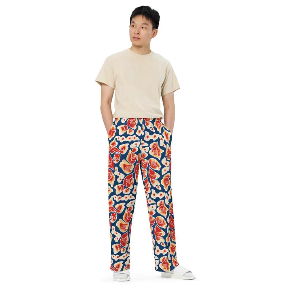 Navy Bloom on Wide-Leg Pants — Front
