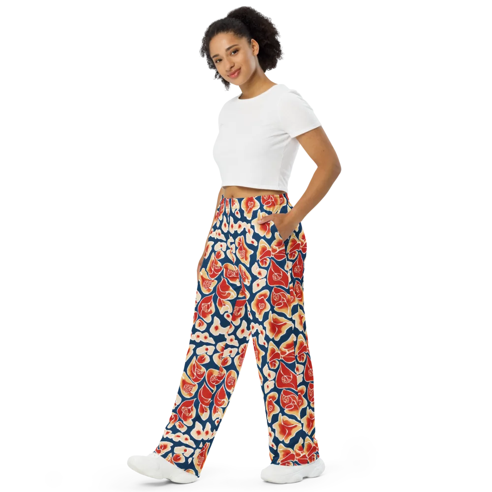 Navy Bloom on Wide-Leg Pants — Left Front