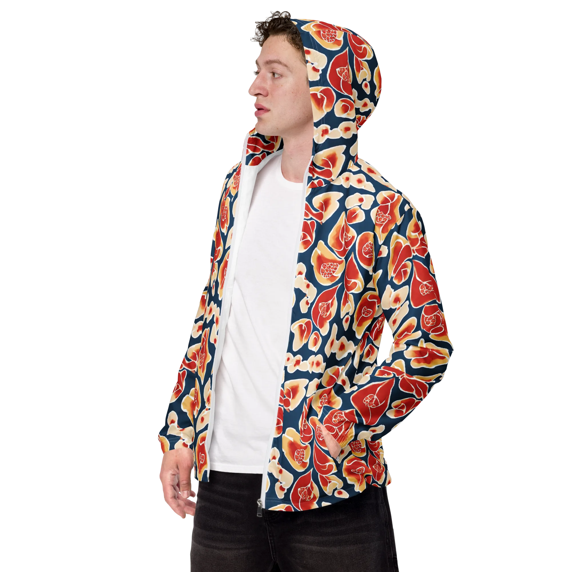Navy Bloom on Men's Windbreaker — Left Front