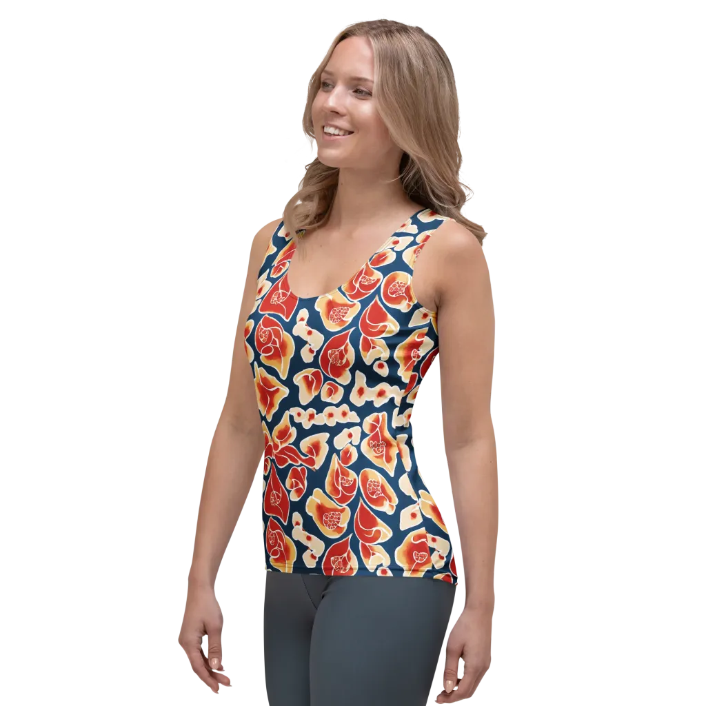 Navy Bloom on Women's Tank Top — Left Front