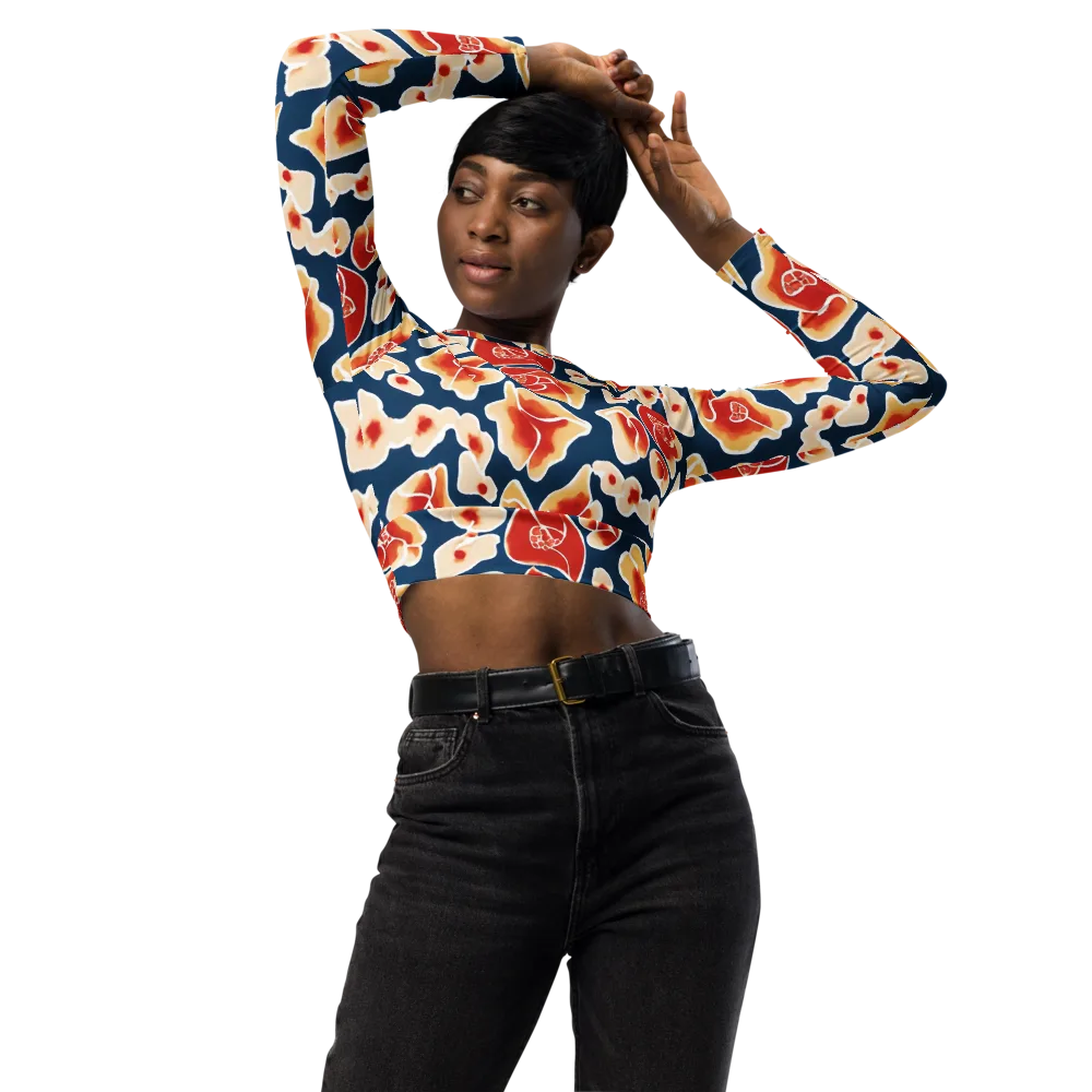 Navy Bloom on Long Sleeve Crop Top — Front