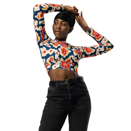 Navy Bloom on a Long Sleeve Crop Top
