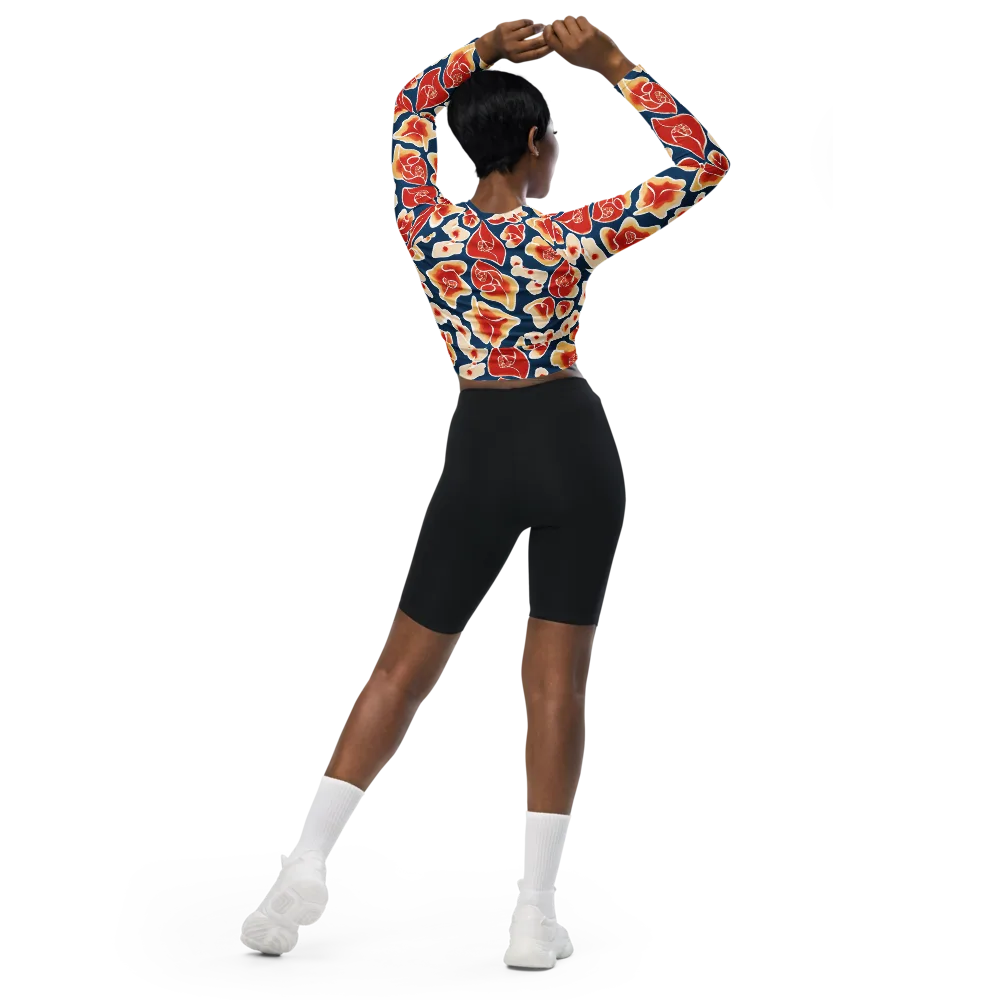 Navy Bloom on Long Sleeve Crop Top — Back
