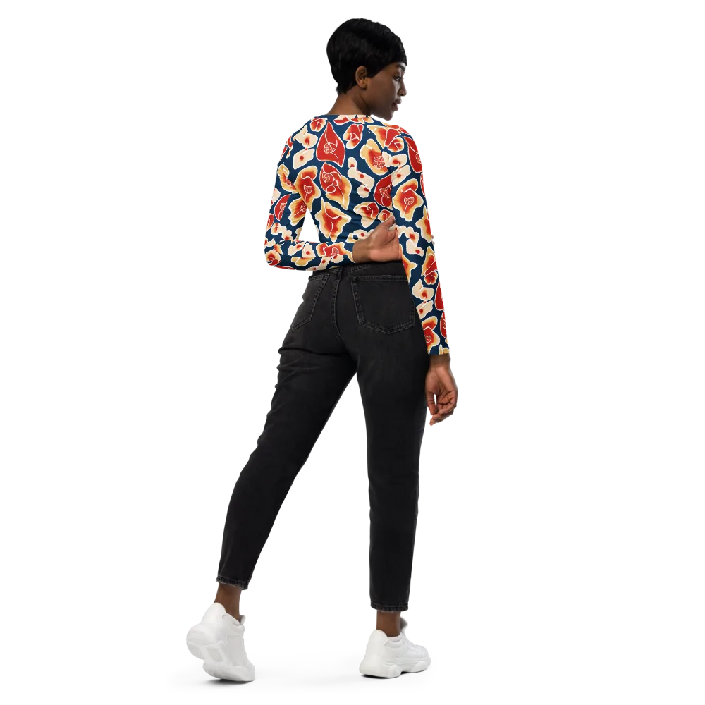 Navy Bloom on Long Sleeve Crop Top — Right Back