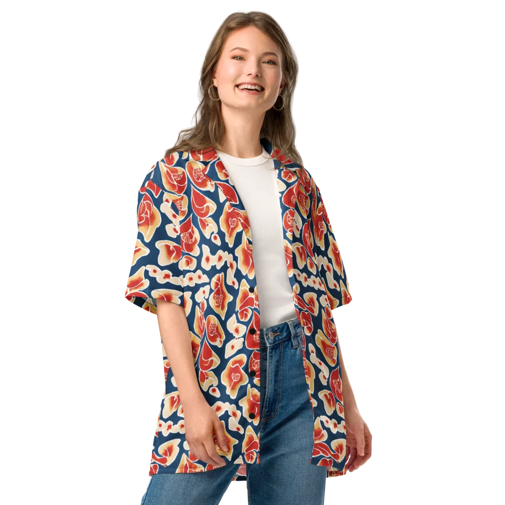 Navy Bloom on Button Shirt — Front