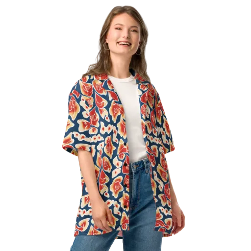 Navy Bloom on a Button Shirt