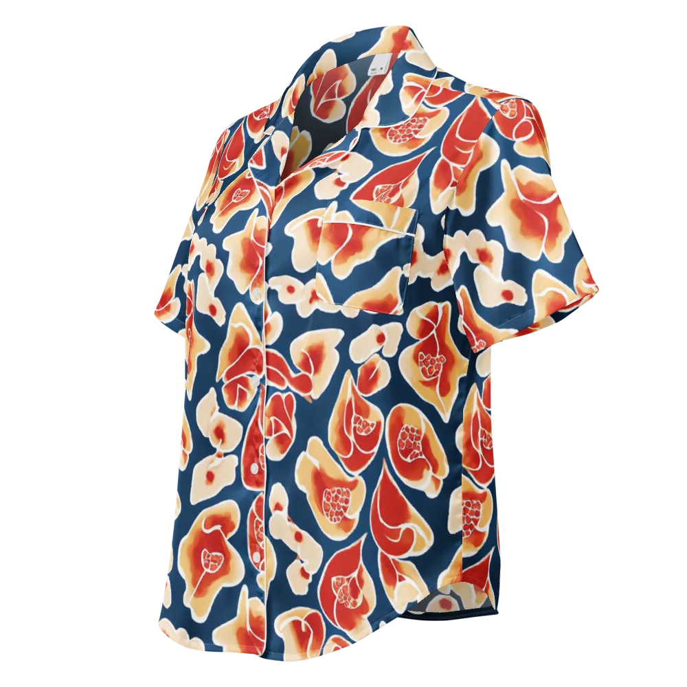 Navy Bloom on Women's Short Sleeve Pajama Top — Left Front