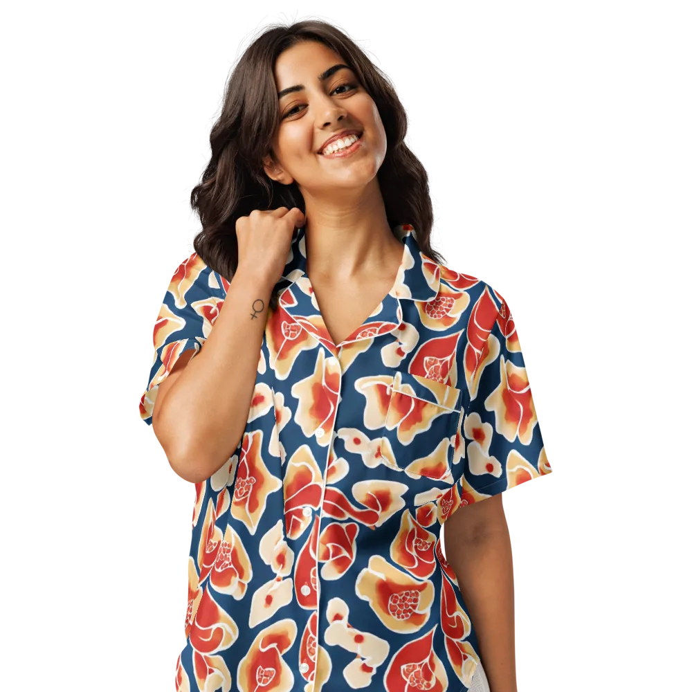 Navy Bloom on Women's Short Sleeve Pajama Top — Front