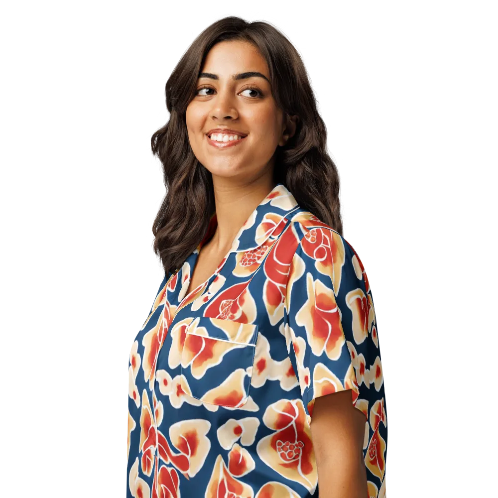 Navy Bloom on Women's Short Sleeve Pajama Top — Left Front