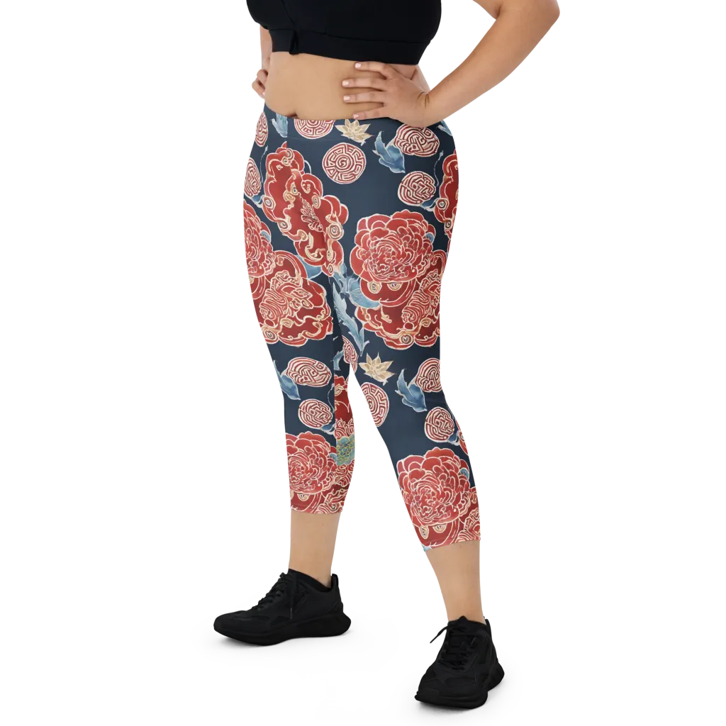 Crimson Labyrinth on Capri Leggings — Front