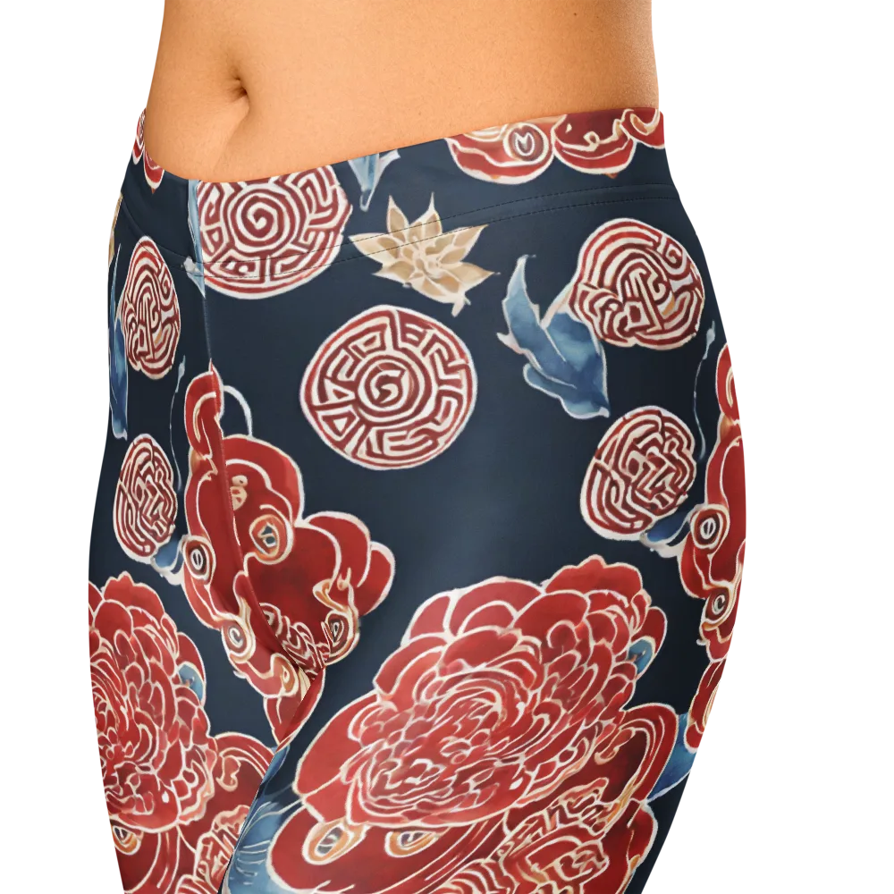 Crimson Labyrinth on Capri Leggings — Zoomed-in