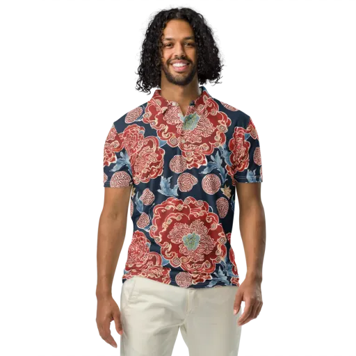 Crimson Labyrinth on a Men's Slim Fit Polo Shirt