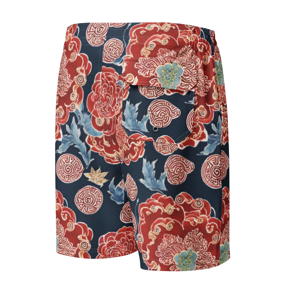 Crimson Labyrinth on Men's Board Shorts — Back