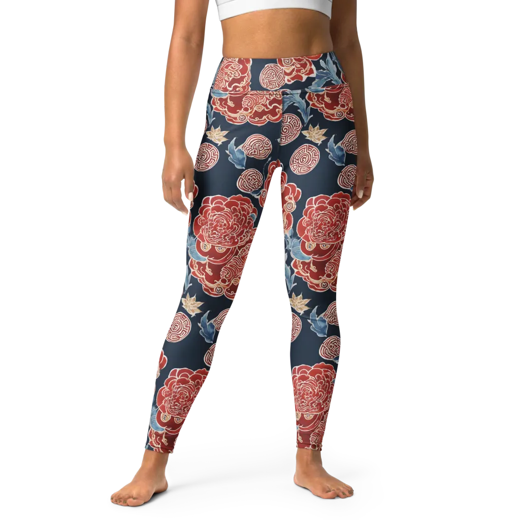 Crimson Labyrinth on Yoga Leggings — Front