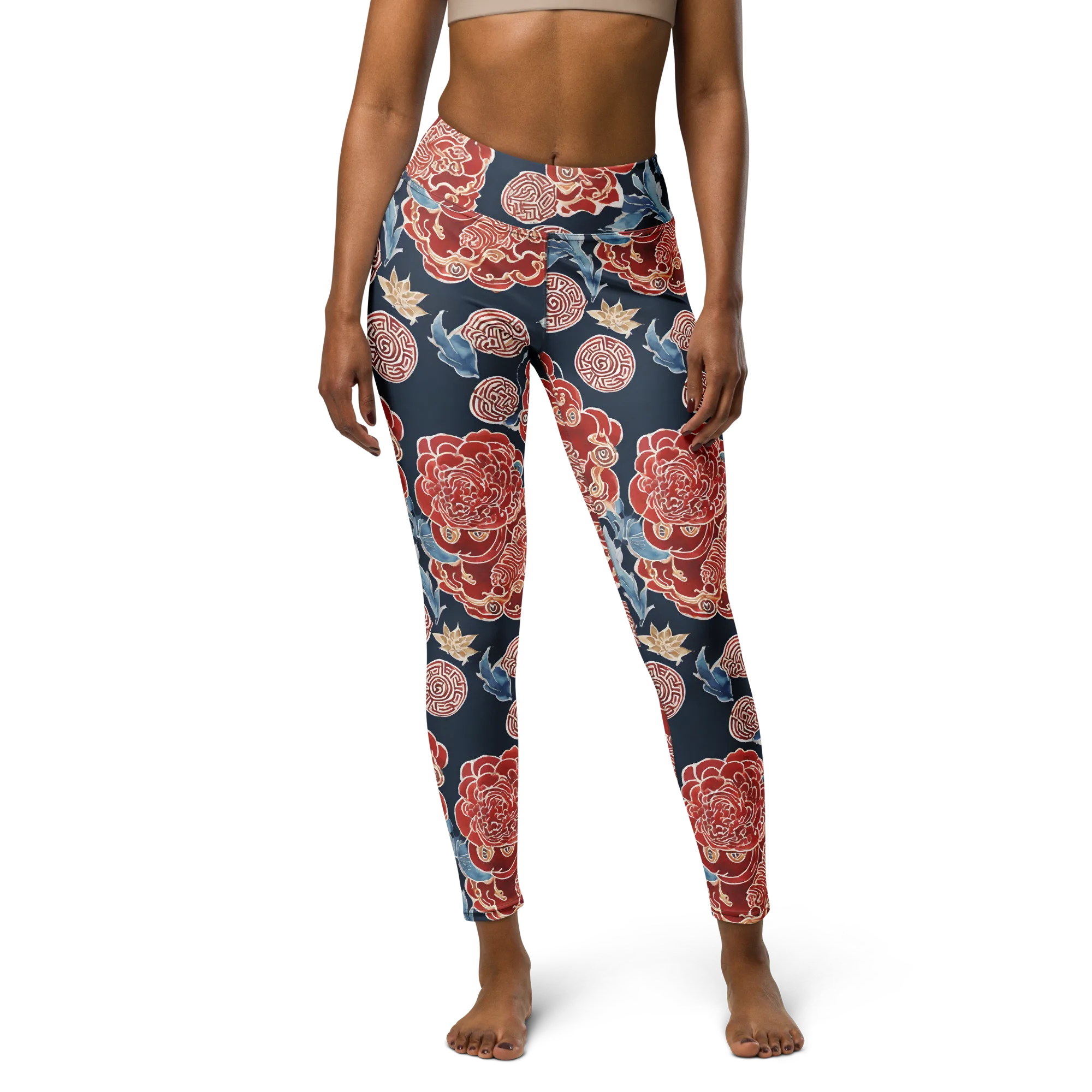 Crimson Labyrinth on Yoga Leggings — Front