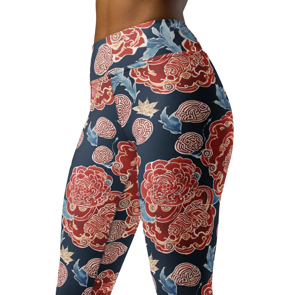 Crimson Labyrinth on Yoga Leggings — Left Front