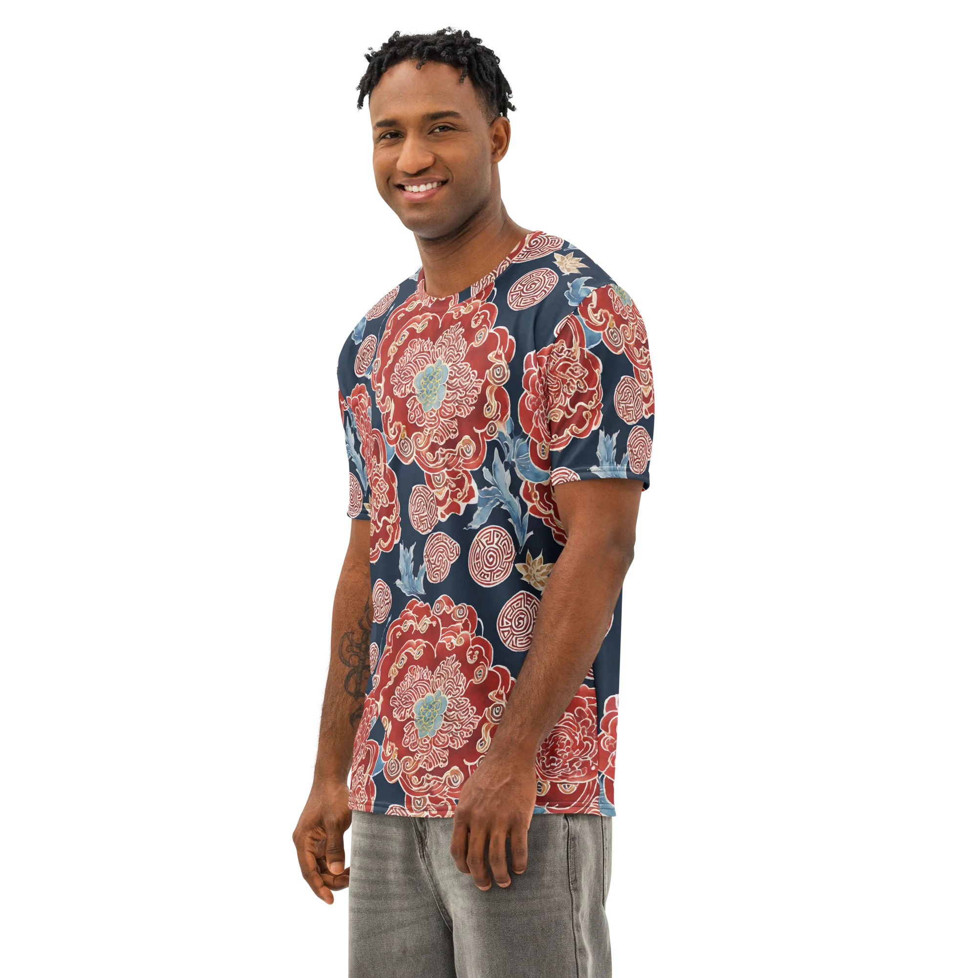 Crimson Labyrinth on Men's Cotton Crew Neck T-Shirt — Left Front